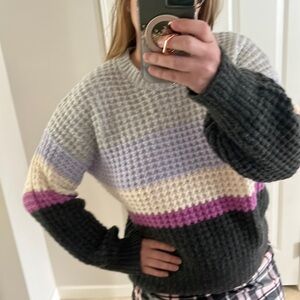 Color block stripe cozy big knit oversized sweater